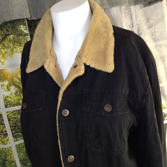 Unisex Black/Sherpa denim jacket."L"  Bucket, Trucker jacket, turned down collar - Picture 2 of 7